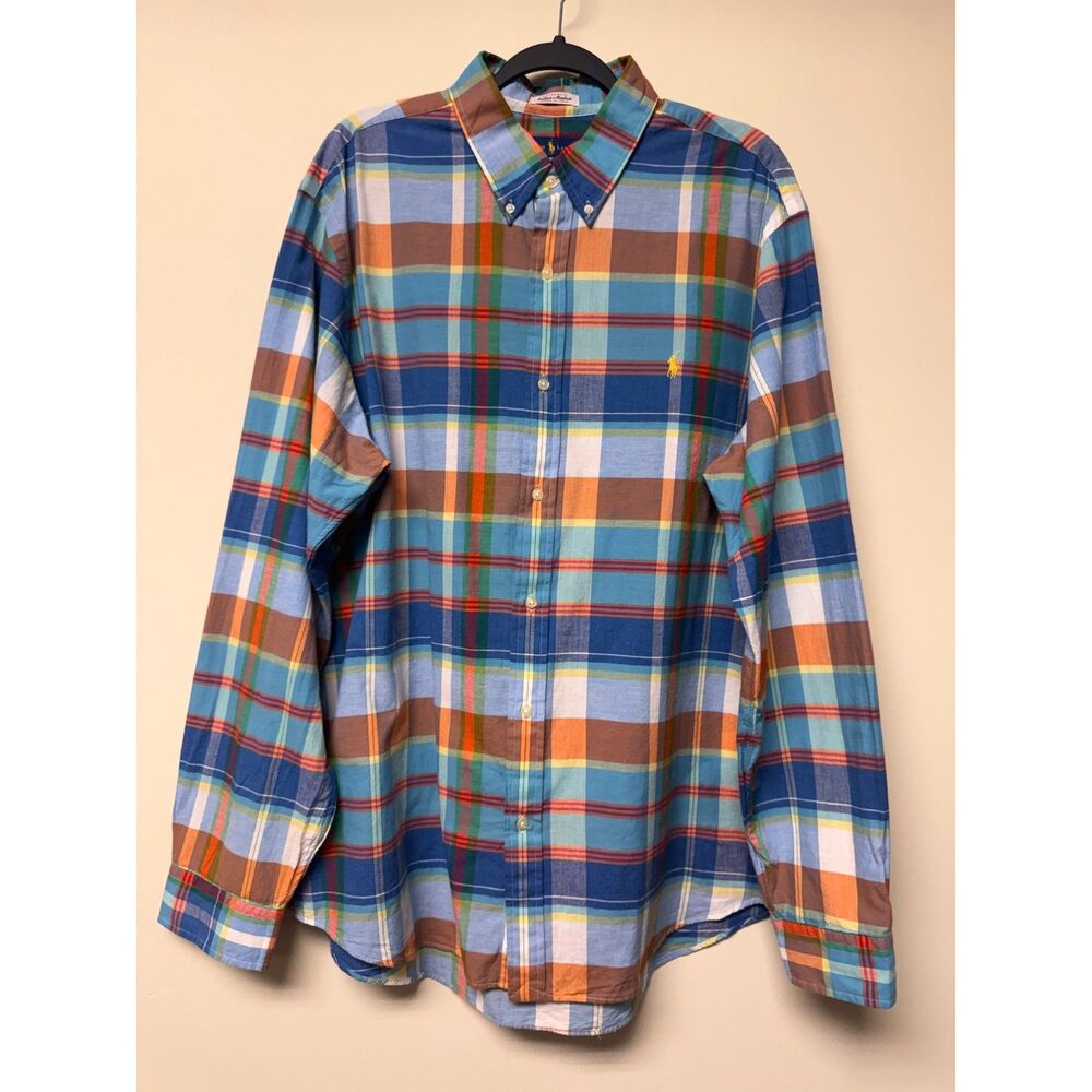 RALPH LAUREN Authentic Indian Madras Button Down Plaid L/S Shirt, Sz XL